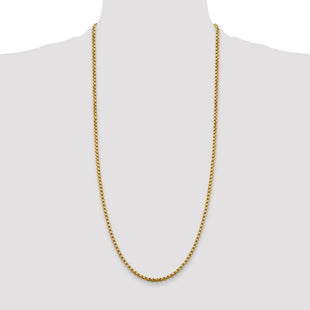 14K Semi-Solid Round Box with Lobster Clasp Chain (Style BC163-30)