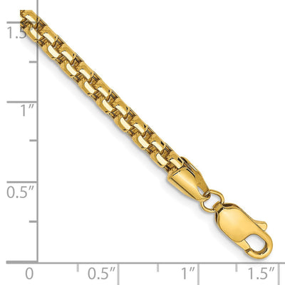 14K Semi-Solid Round Box with Lobster Clasp Bracelet, 7 x 3.6mm