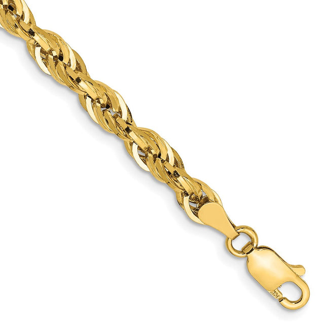 14K Semi Solid Rope with Lobster Clasp Chain, 7 x 4.25mm