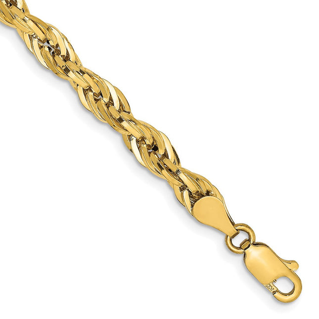 14K Semi Solid Rope with Lobster Clasp Chain, 7 x 4.75mm
