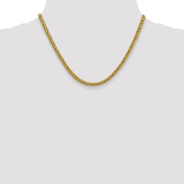 14K Semi-Solid 3-Wire Wheat with Lobster Clasp Chain, 18 x 4.65mm