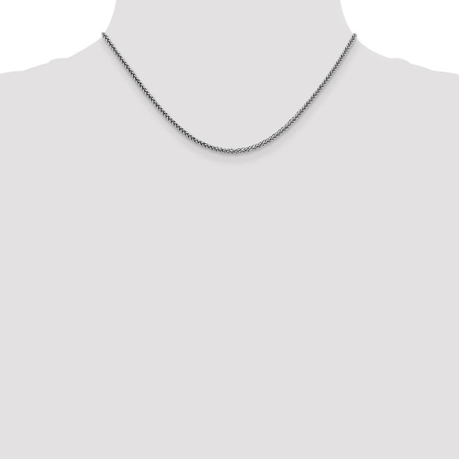 14K White Gold Semi-Solid 3-Wire Wheat with Lobster Clasp Chain, 16 x 2.35mm