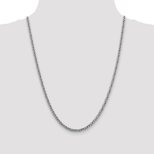 14K White Gold Semi-Solid 3-Wire Wheat with Lobster Clasp Chain (Style BC180-24)