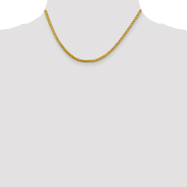 14K Semi-Solid Diamond-cut Wheat with Lobster Clasp Chain, 16 x 2.5mm