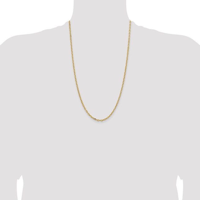 14K Yellow Gold Semi-Solid Diamond-cut Open Link Cable with Lobster Clasp Chain