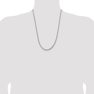 14K White Gold Semi-Solid Round Box with Lobster Clasp Chain (Style BC191-24)
