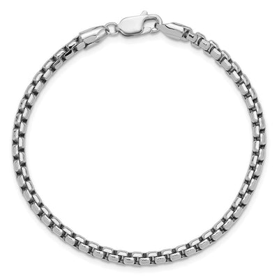 14K White Gold Semi-Solid Round Box with Lobster Clasp Bracelet, 7 x 3.6mm