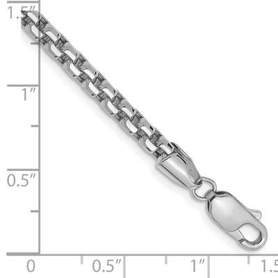 14K White Gold Semi-Solid Round Box with Lobster Clasp Bracelet, 7 x 3.6mm