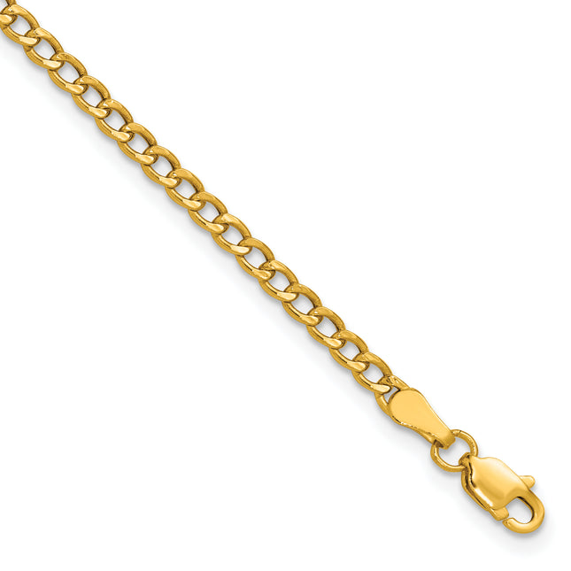14K Semi-Solid Curb with Lobster Clasp Bracelet, 7 x 2.85mm