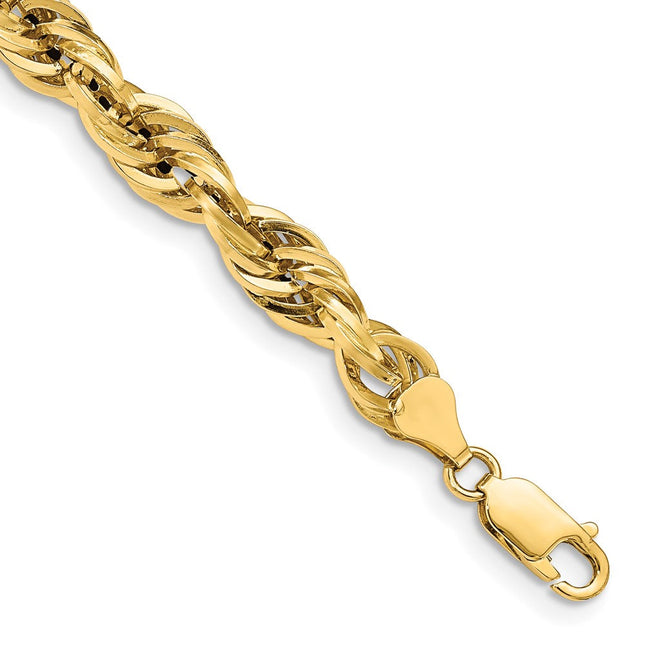 14K Semi Solid Rope with Lobster Clasp Chain, 8 x 7mm