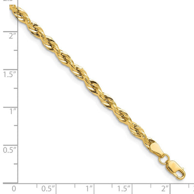 14K Yellow Gold Semi-Solid Rope Chain, 7 x 3.5mm