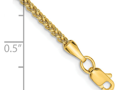 14K Semi-Solid Wheat with Lobster Clasp Anklet, 10 x 2mm