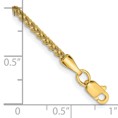 14K Semi-Solid Wheat with Lobster Clasp Anklet, 10 x 2mm