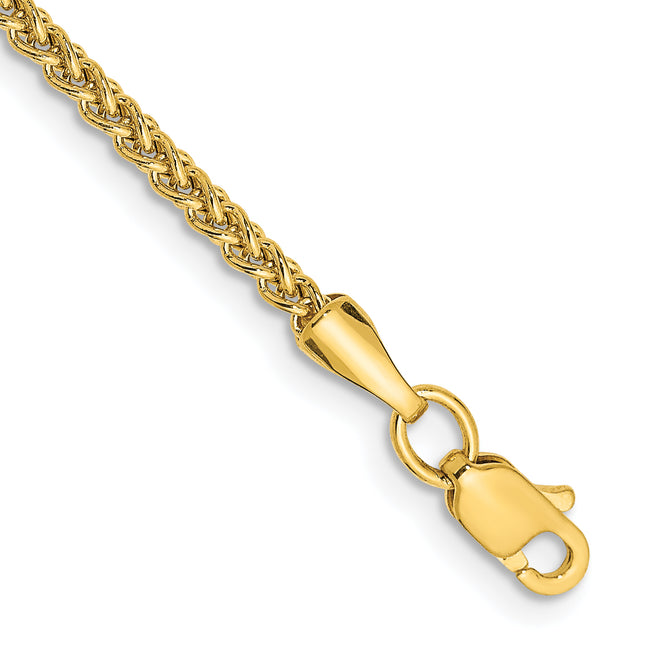 14K Semi-Solid Wheat with Lobster Clasp Anklet, 10 x 2mm