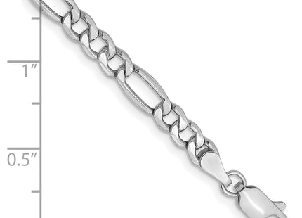 14K White Gold Semi-Solid Figaro with Lobster Clasp Bracelet, 7 x 4.4mm