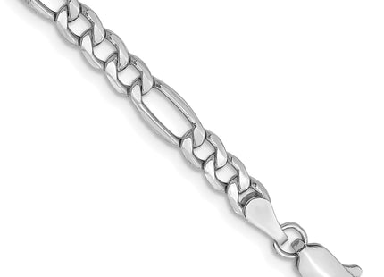 14K White Gold Semi-Solid Figaro with Lobster Clasp Bracelet, 7 x 4.4mm