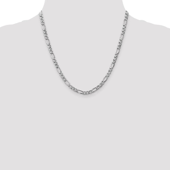 14K White Gold Semi-Solid Figaro with Lobster Clasp Bracelet, 7 x 5.75mm