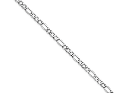 14K White Gold Semi-Solid Figaro with Lobster Clasp Bracelet, 7 x 5.75mm