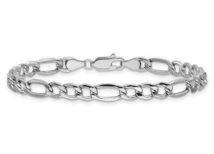 14K White Gold Semi-Solid Figaro with Lobster Clasp Bracelet, 7 x 5.75mm