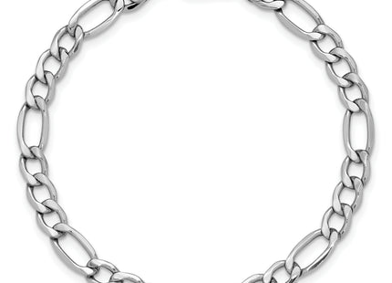 14K White Gold Semi-Solid Figaro with Lobster Clasp Bracelet, 7 x 5.75mm