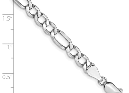 14K White Gold Semi-Solid Figaro with Lobster Clasp Bracelet, 7 x 5.75mm