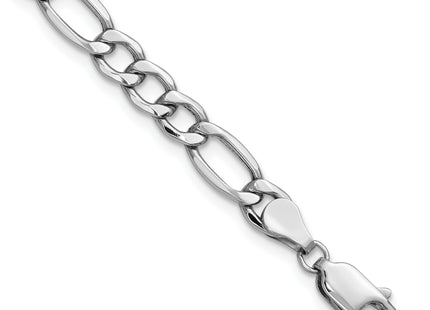 14K White Gold Semi-Solid Figaro with Lobster Clasp Bracelet, 7 x 5.75mm