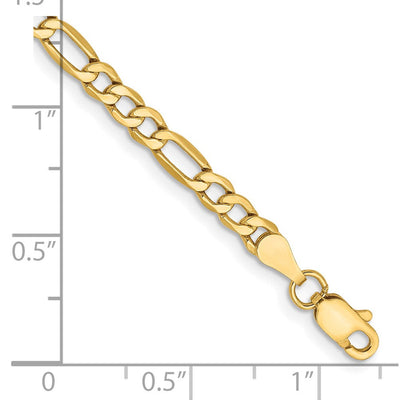 14K Semi-Solid Figaro with Lobster Clasp Bracelet, 7 x 3.5mm