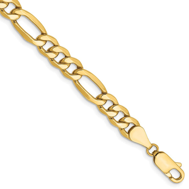 14K Semi-Solid Figaro with Lobster Clasp Bracelet, 7 x 6.25mm