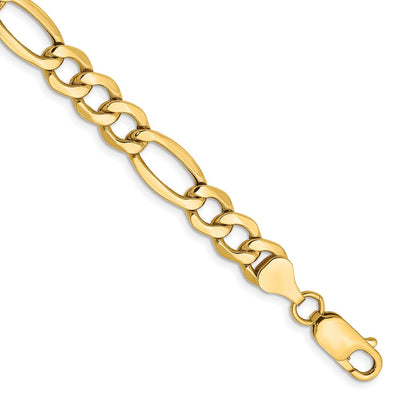 14K Semi-Solid Figaro with Lobster Clasp Bracelet, 7 x 7.3mm