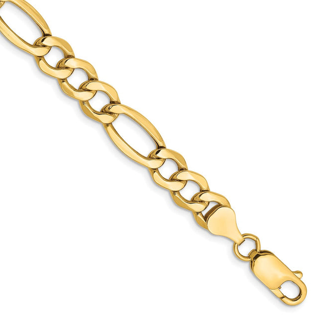 14K Semi-Solid Figaro with Lobster Clasp Bracelet, 7 x 7.3mm