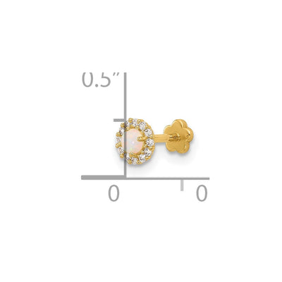 14K 18 Gauge CZ & Synthetic Opal Screw-Back Cartilage Body Jewelry