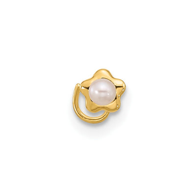 14K 22 Gauge Flower Freshwater Cultured Pearl Nose Ring Body Jewelry