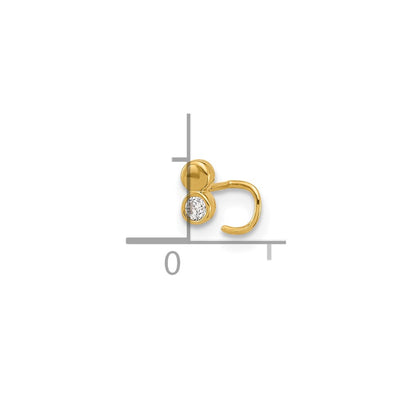 14K 22 Gauge Double Circle CZ Nose Ring Body Jewelry