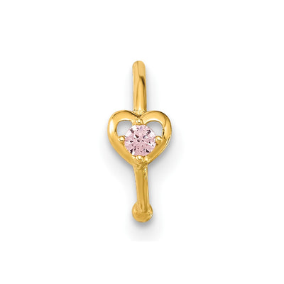 14K 20 Gauge Hoop with Heart CZ Nose Ring Body Jewelry