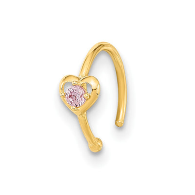 14K 20 Gauge Hoop with Heart CZ Nose Ring Body Jewelry
