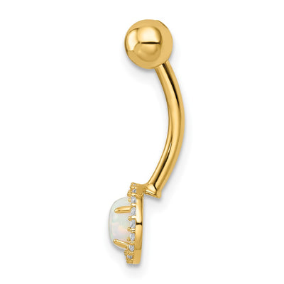 14K 14 Gauge Created Opal and CZ Belly Ring