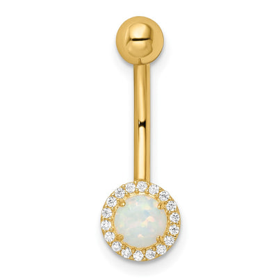 14K 14 Gauge Created Opal and CZ Belly Ring