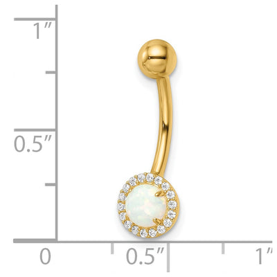 14K 14 Gauge Created Opal and CZ Belly Ring