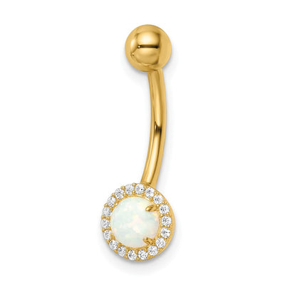 14K 14 Gauge Created Opal and CZ Belly Ring