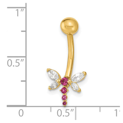 14K 14 Gauge Dragonfly CZ Belly/Navel Ring Body Jewelry