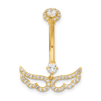 14K 14 Gauge Angel Wings CZ Belly/Navel Ring Body Jewelry