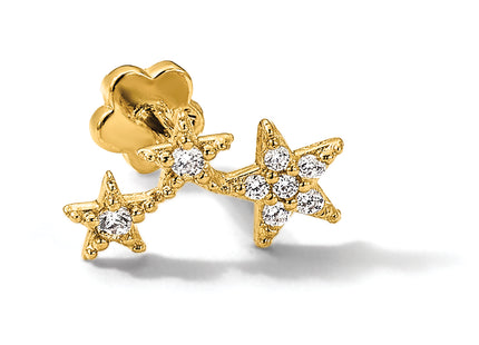 14K 18 Gauge Polished CZ Stars Cartilage Body Jewelry