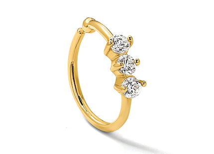 14K 20 Gauge Polished 3 Stone CZ Nose Ring