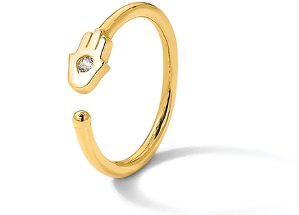 14K 20 Gauge Polished CZ Hamsa Nose Ring