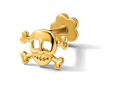 14K 18 Gauge Skull and Crossbones Screwback Cartilage Body Jewelry