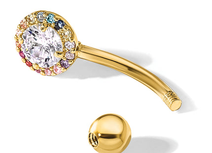 14k 14 Gauge Polished Rainbow CZ Belly / Navel Ring