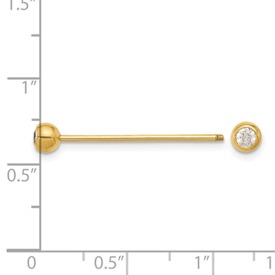 14K 18 Gauge Polished CZ Industrial Body Jewelry