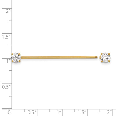 14K 16 Gauge Polished CZ Industrial Body Jewelry