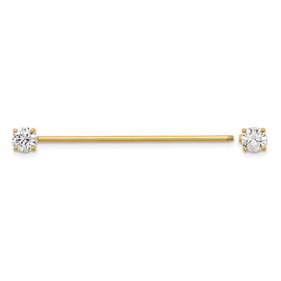 14K 16 Gauge Polished CZ Industrial Body Jewelry