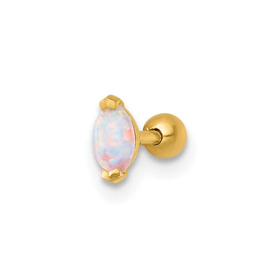14K 18 Gauge Polished Navette Created Opal Labret Stud